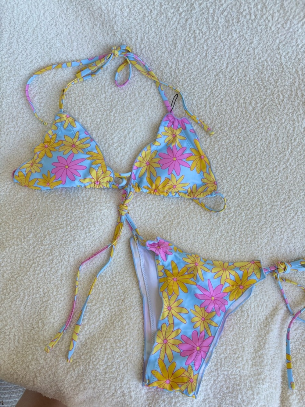 Spring Floral Lettuce Edge Halter Bikini